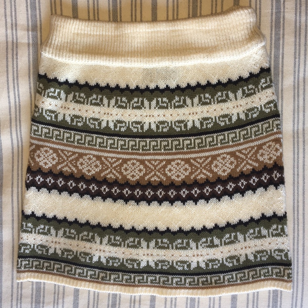 Patterned Mini Skirt - Cream, Green, Brown